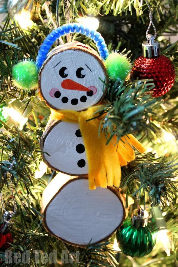 wood slice snowman ornament