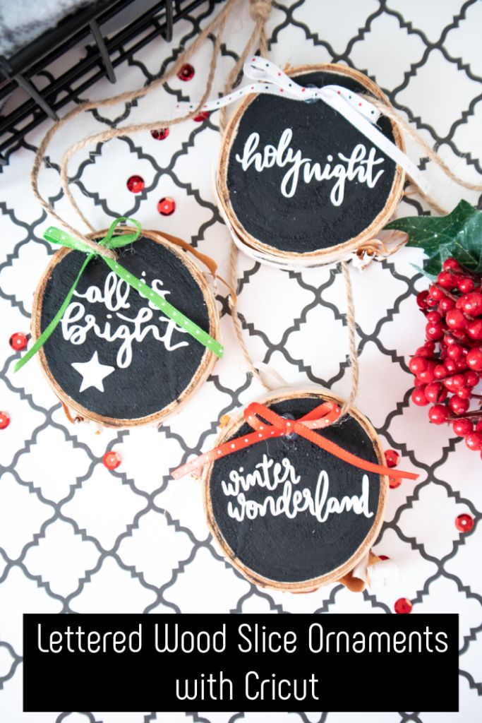 lettered wood slice ornaments